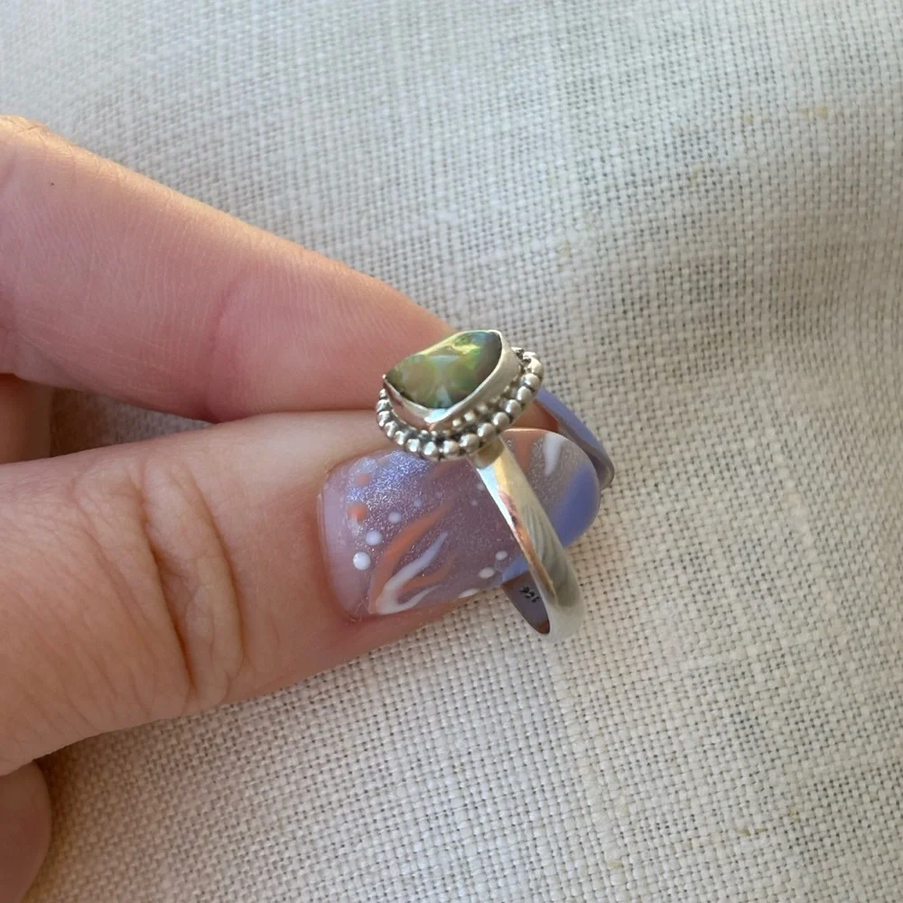 Sterling Silver Genuine Raw Ethiopian Opal Gemstone Ring